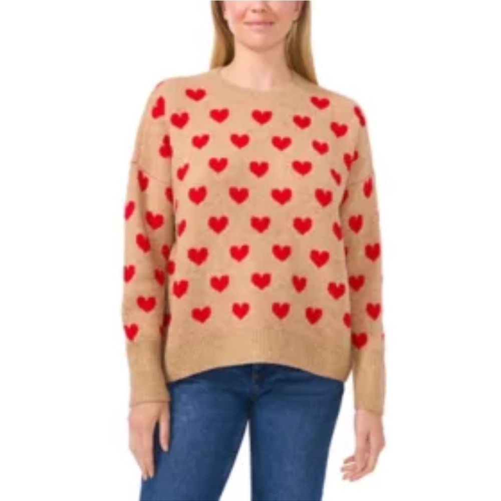 Vince Camuto Tan Sweater with Red Hearts